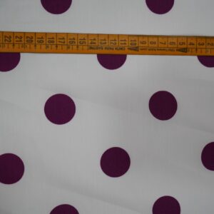 Tela flamenca blanca con lunares morados de poliéster para vestido de flamenca